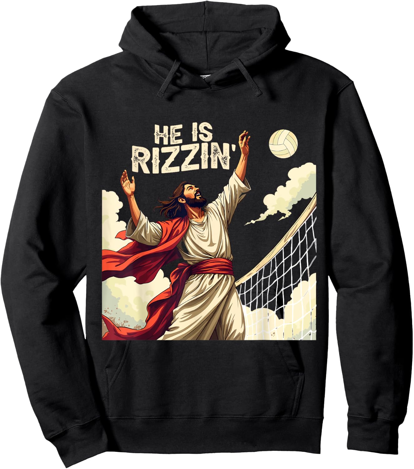 He Is Rizzin Jesus Meme Quote Shirt Funny Volleyball Lover Hoodie - Hoodie | Black