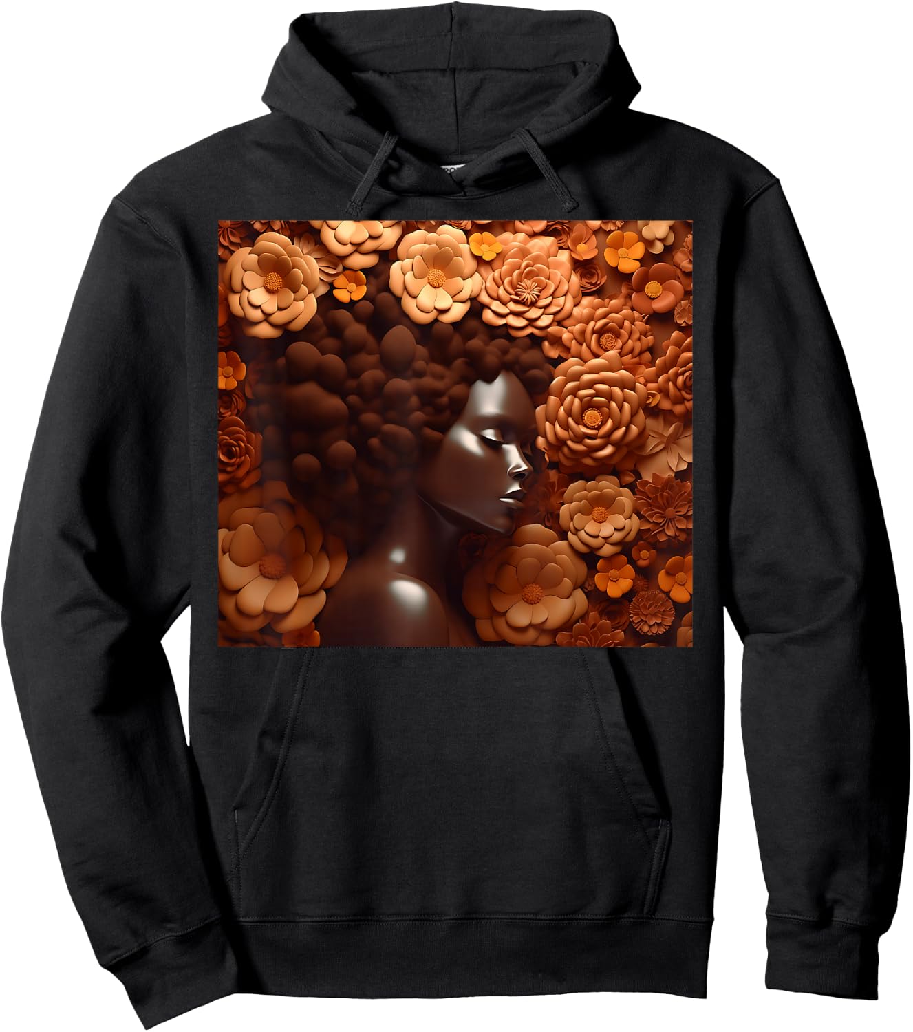Afro Woman Floral Black Queen Puff Art Melanin Magic Orange Hoodie - Hoodie | Black