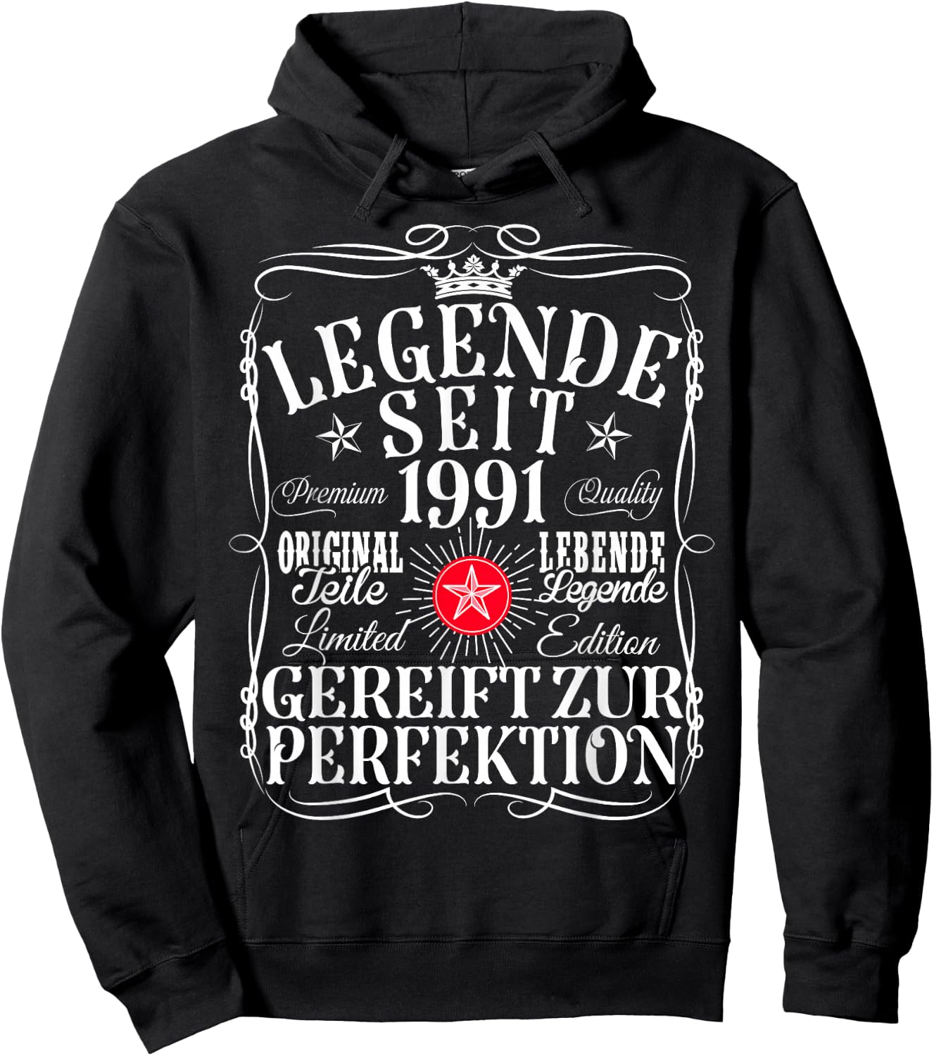 34th Birthday Man Woman 34 Years 1991 Decorative Funny Gift , black, S Hoodie - Hoodie | Black