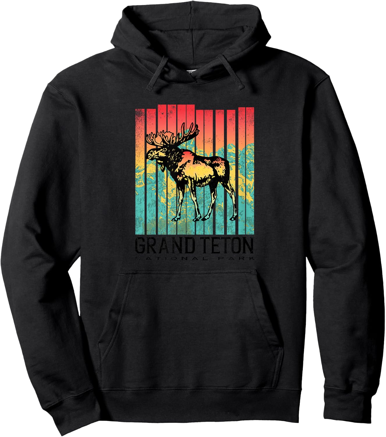 Grand Teton National Park Retro Colorful Moose Hoodie - Hoodie | Black