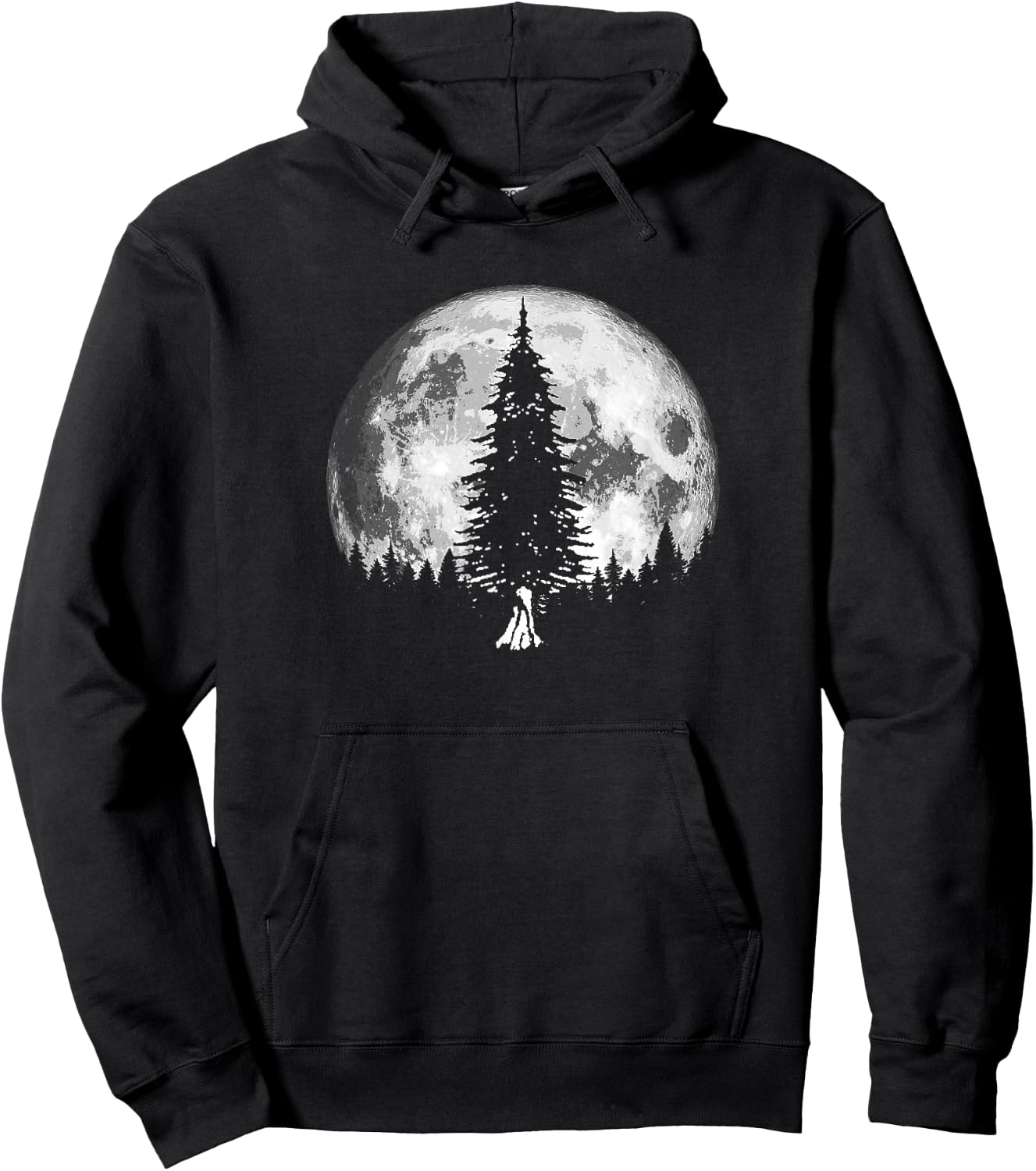 Retro full moon and minimalist pine tree vintage graphic Hoodie - Hoodie | Black