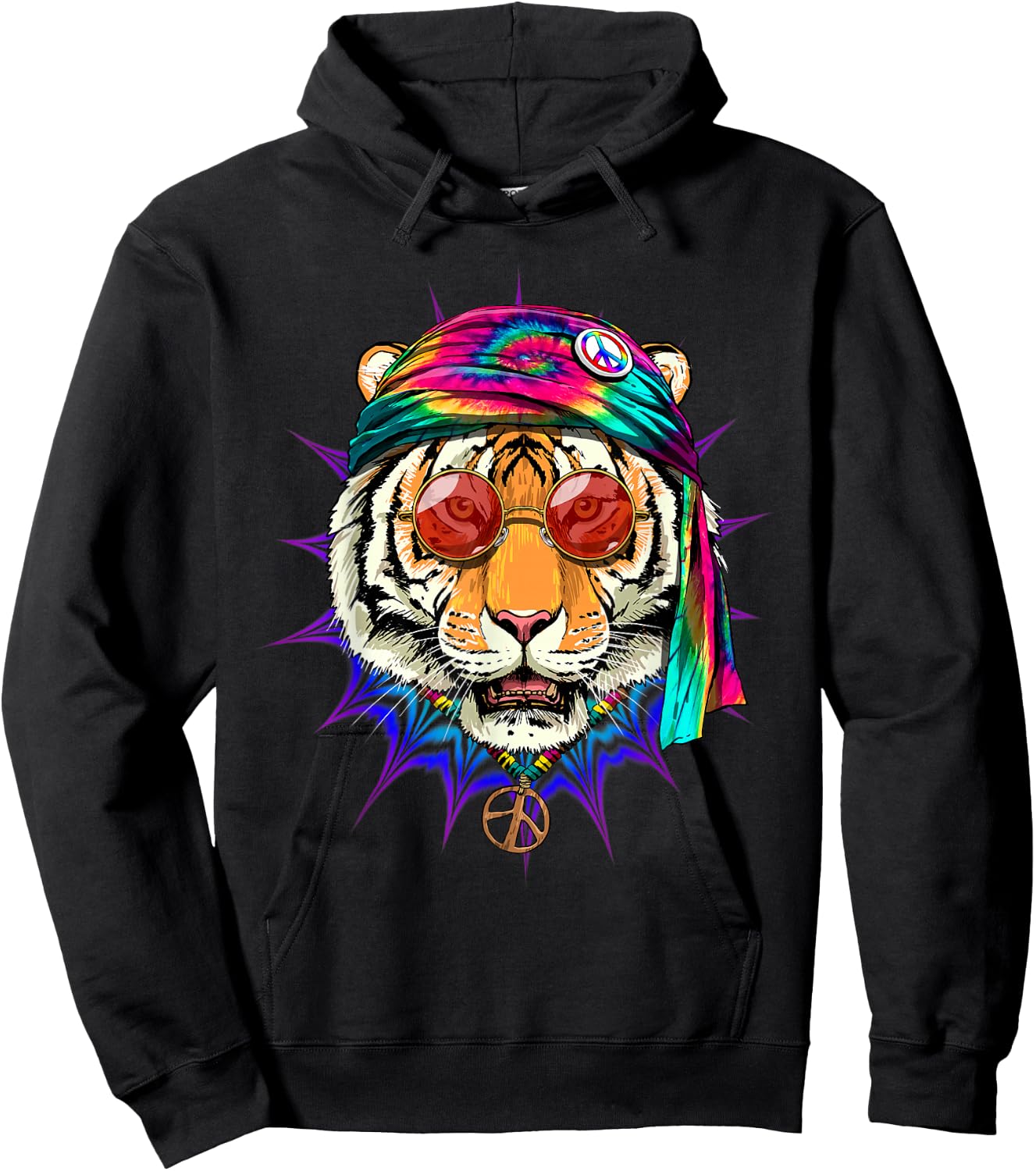 Tie Dye Hippie Tiger Hippiness Peace Love Tiger Hoodie - Hoodie | Black