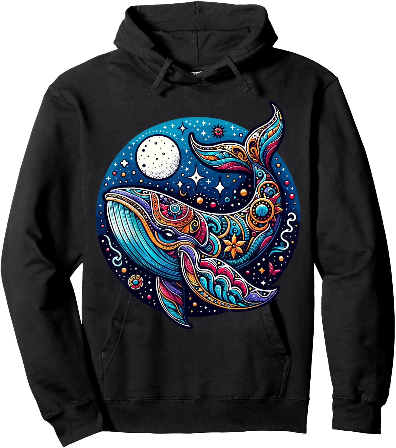 Celestial Cosmic Boho Blue Whale Hoodie - Hoodie | Black