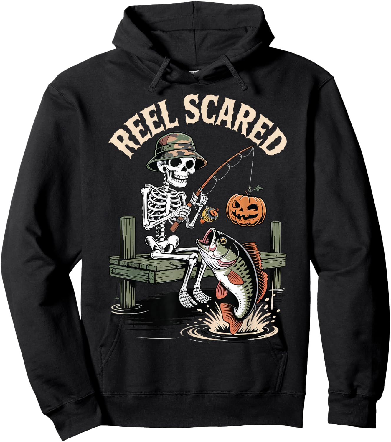 Reel Scared Funny Fishing Halloween Hoodie - Hoodie | Black