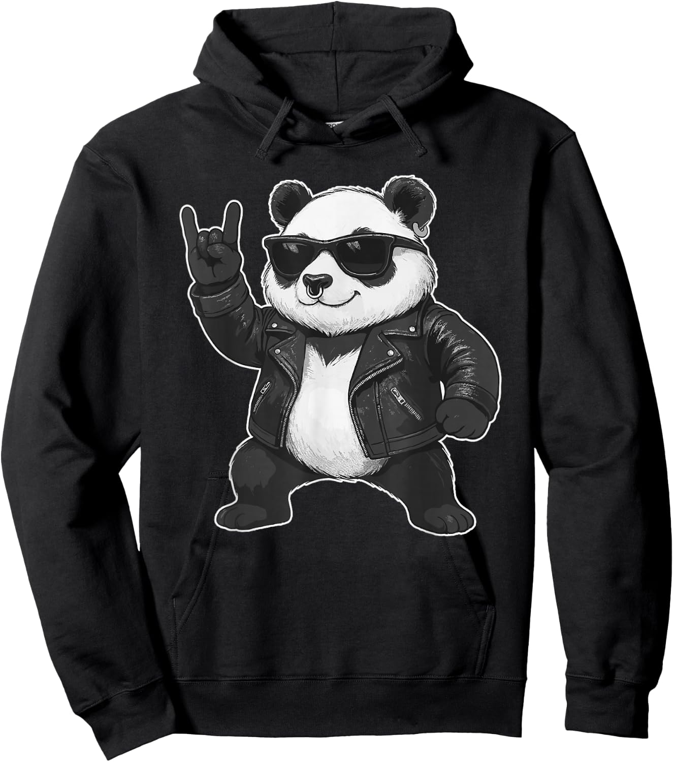 Panda & Rock Music, Rock Hand, Kids & Boys, Funny Rocker Hoodie - Hoodie | Black