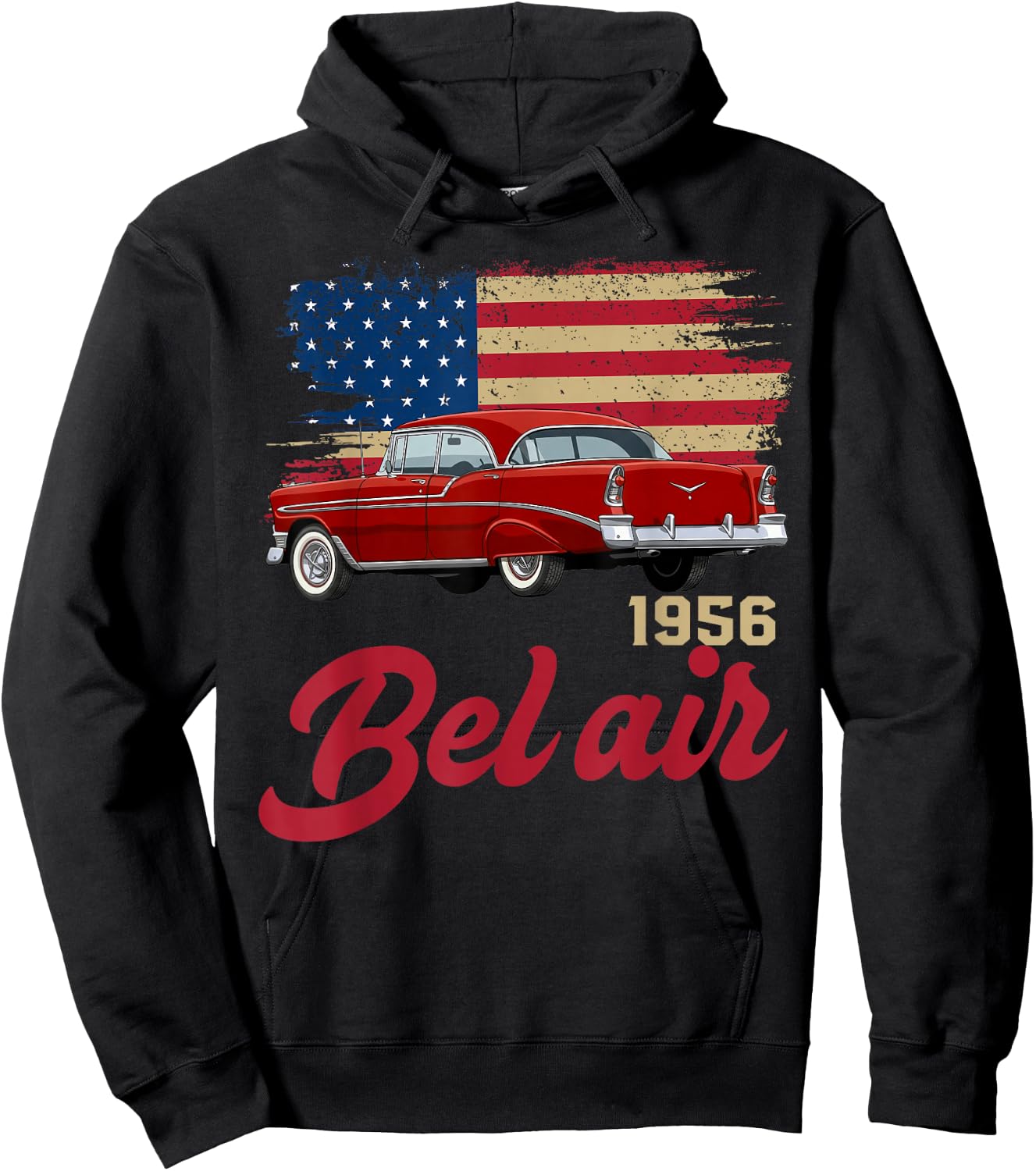 1956 56 Bel air American Flag 90s Silhouette Old Classic Hoodie - Hoodie | Black