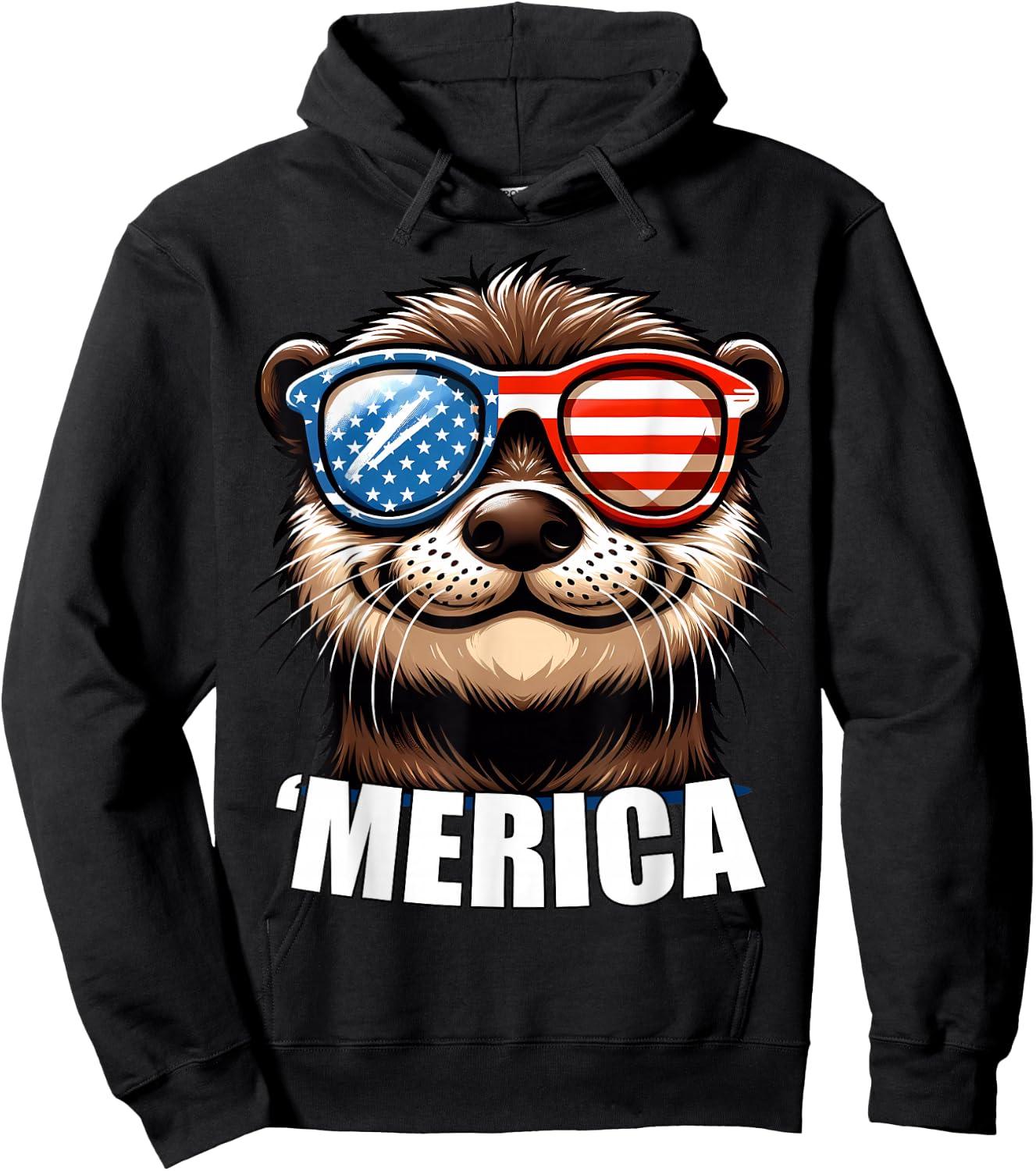 Merica River Otter Funny American Patriotic USA 4th of July Hoodie - Hoodie | Black