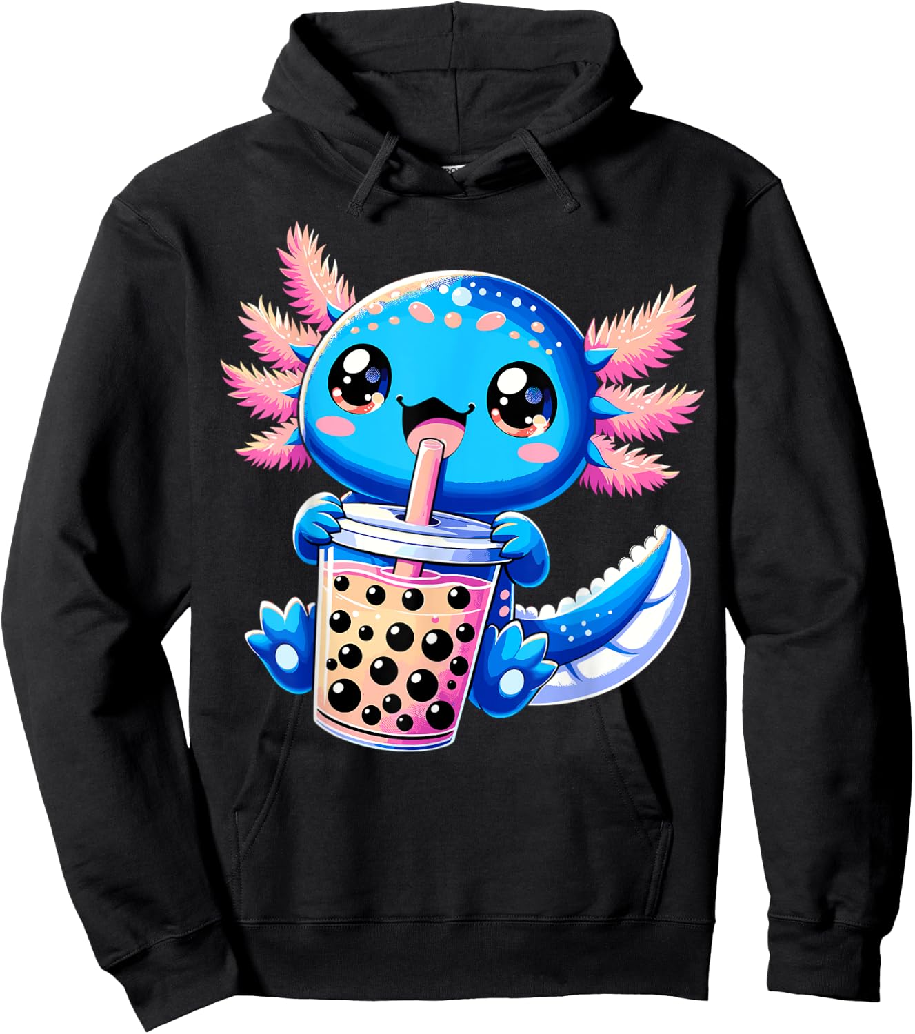 Axolotl Bubble Boba Tea Anime Cute Kawaii Blue Axolotl Hoodie - Hoodie | Black