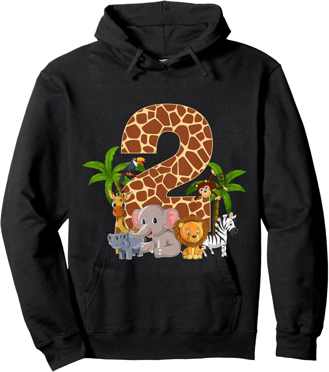 Kids 2 Year Old Zoo Birthday Safari Jungle Animal 2nd B-day Hoodie - Hoodie | Black
