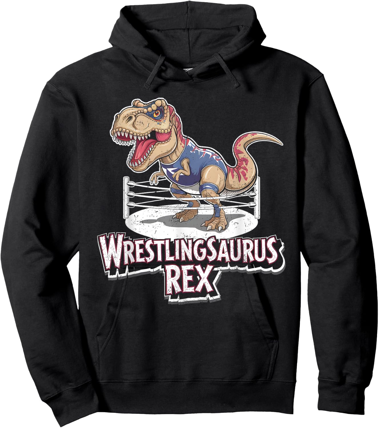 Wrestling Saurus Rex Funny Wrestler Dinosaur Wrestle Grunge Hoodie - Hoodie | Black
