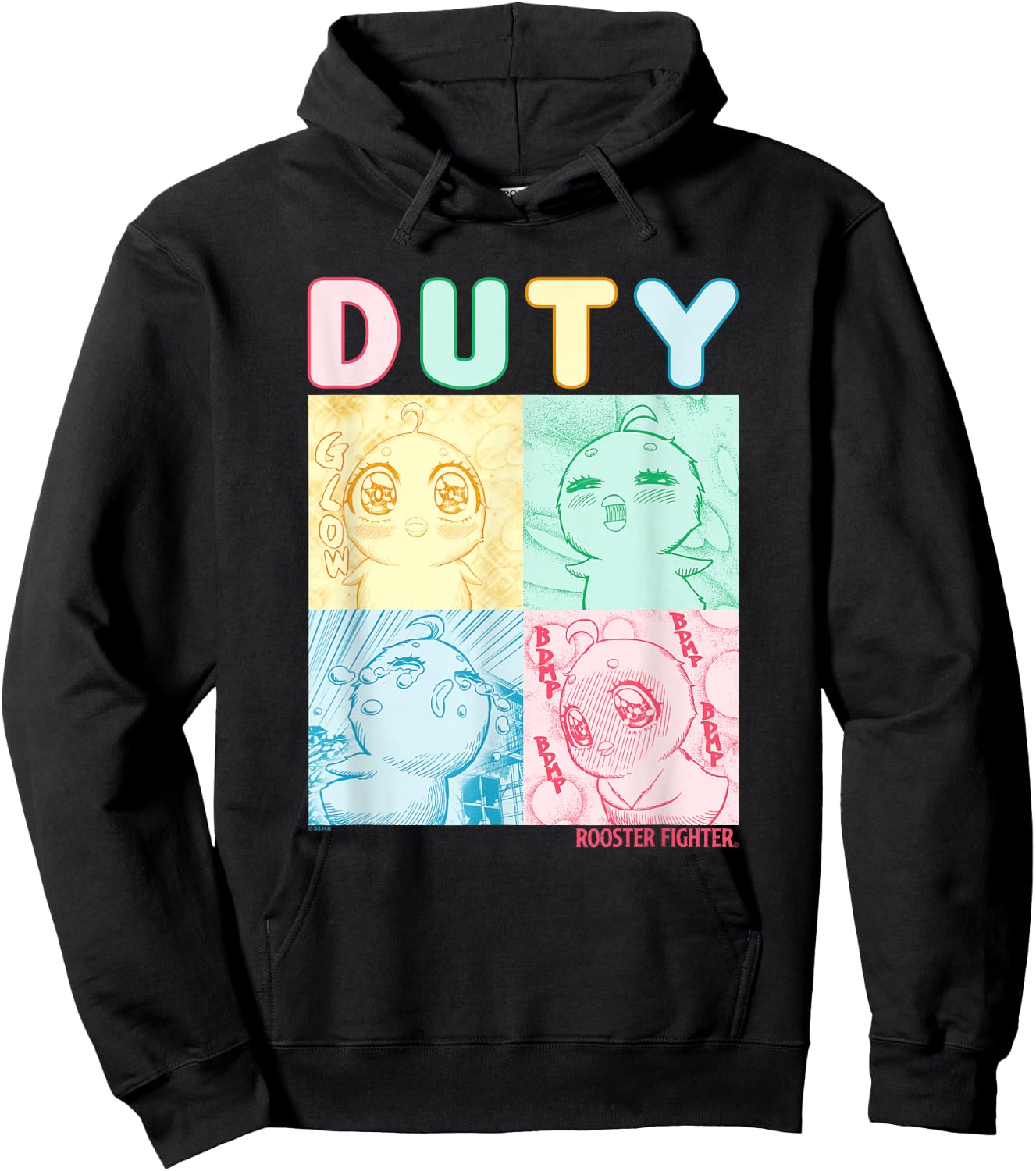 Rooster Fighter Duty Piyoko Colorful Panels Manga Poster Hoodie - Hoodie | Black
