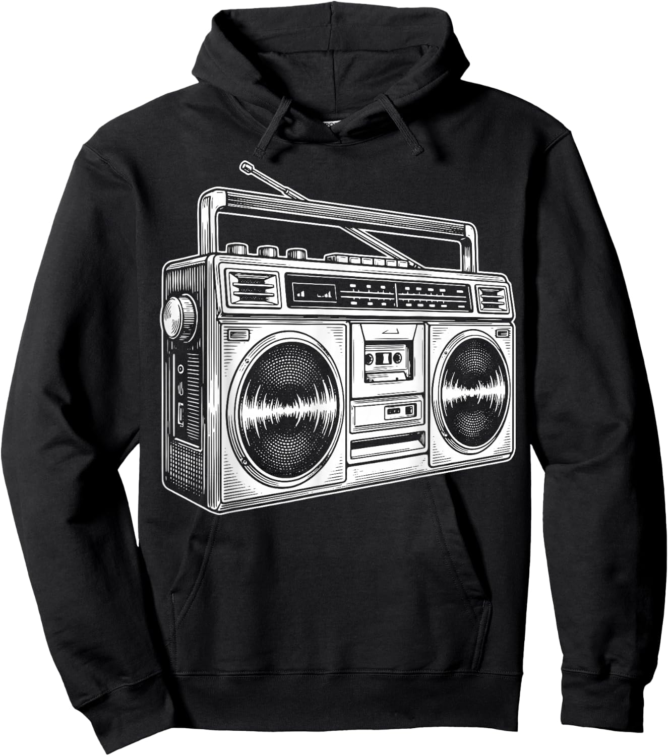 Boombox Line Art R&B Hip Hop Music Hoodie - Hoodie | Black