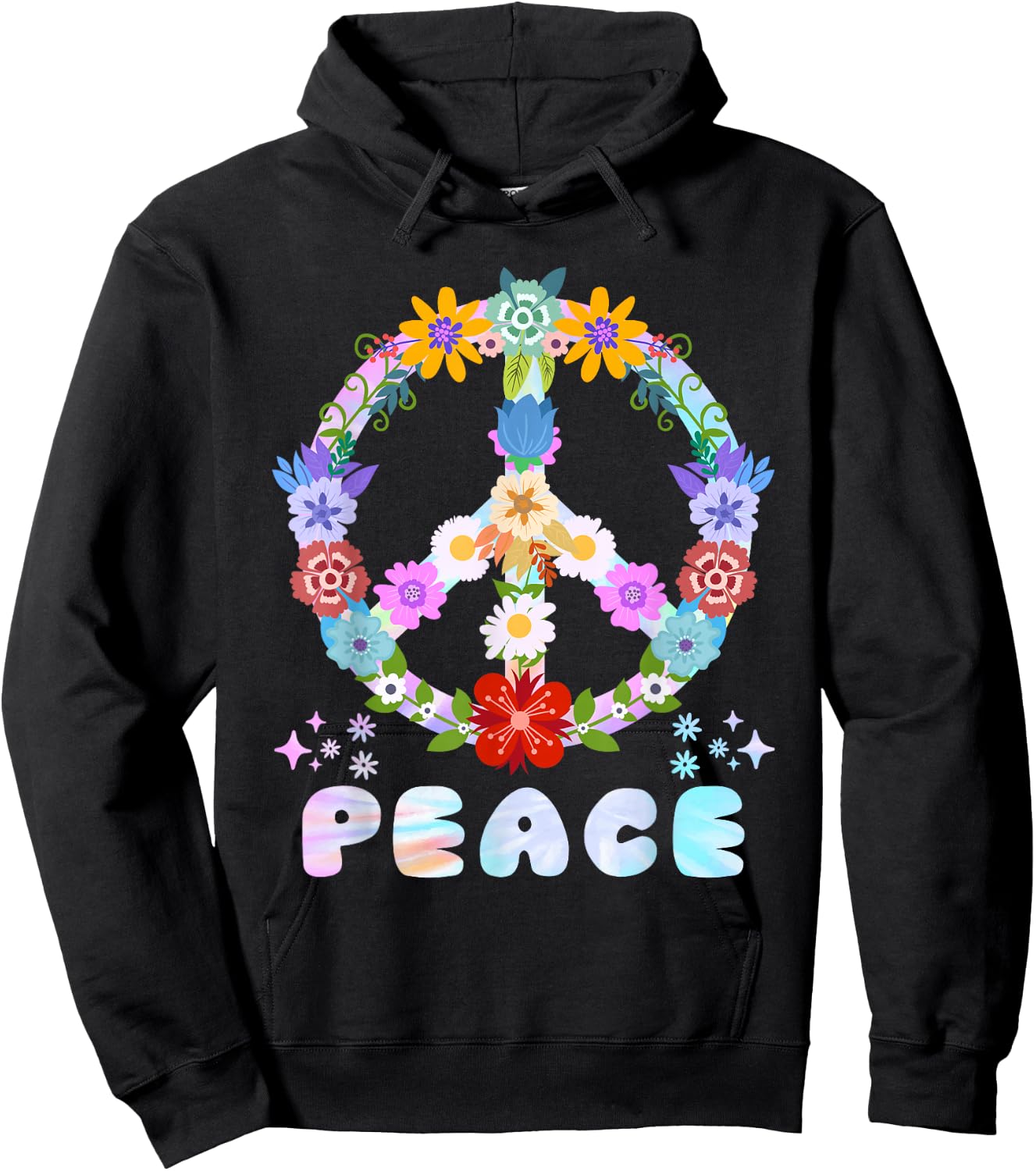 Peace Sign Flowers 60s and 70s Peace Flower Power , black Hoodie - Hoodie | Black