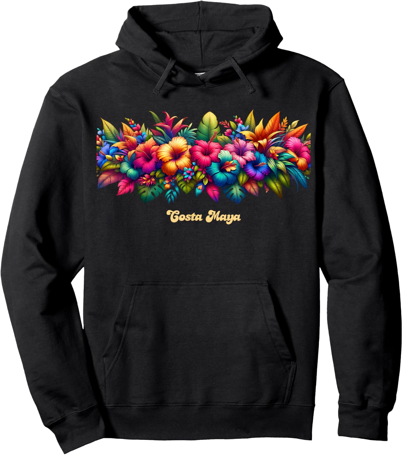 Costa Maya Band of Tropical Flowers Hoodie - Hoodie | Black