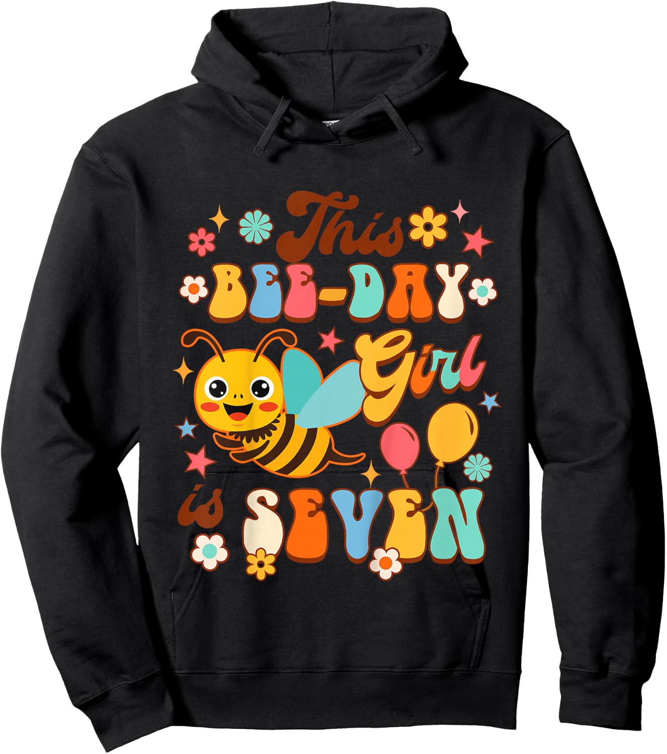 Kids 7th Birthday Girl 7 Years Old This Bee-day Girl Is Seven Hoodie - Hoodie | Black