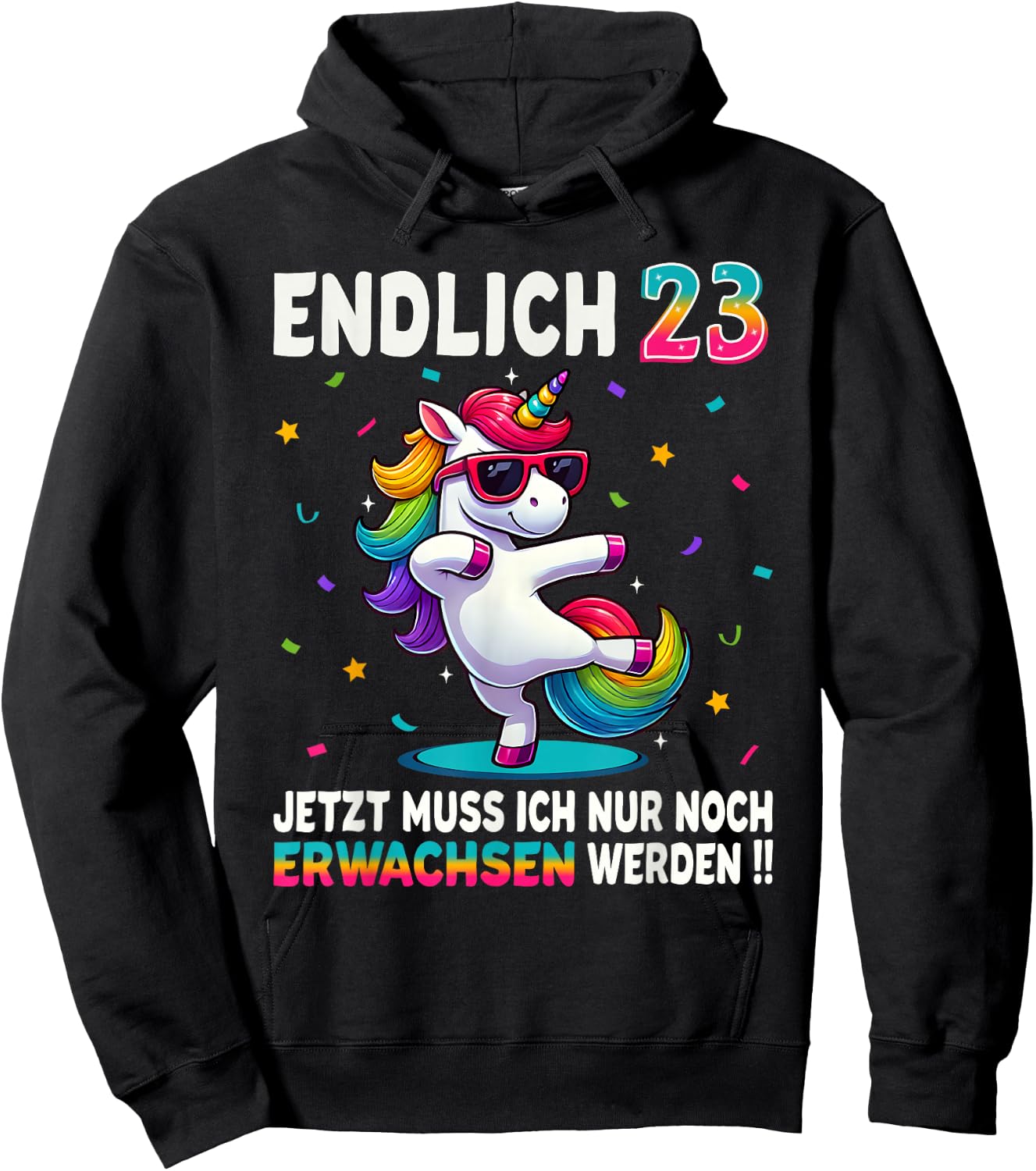 23th Birthday Gifts Woman Man Party Outfit Unicorn , black Hoodie - Hoodie | Black
