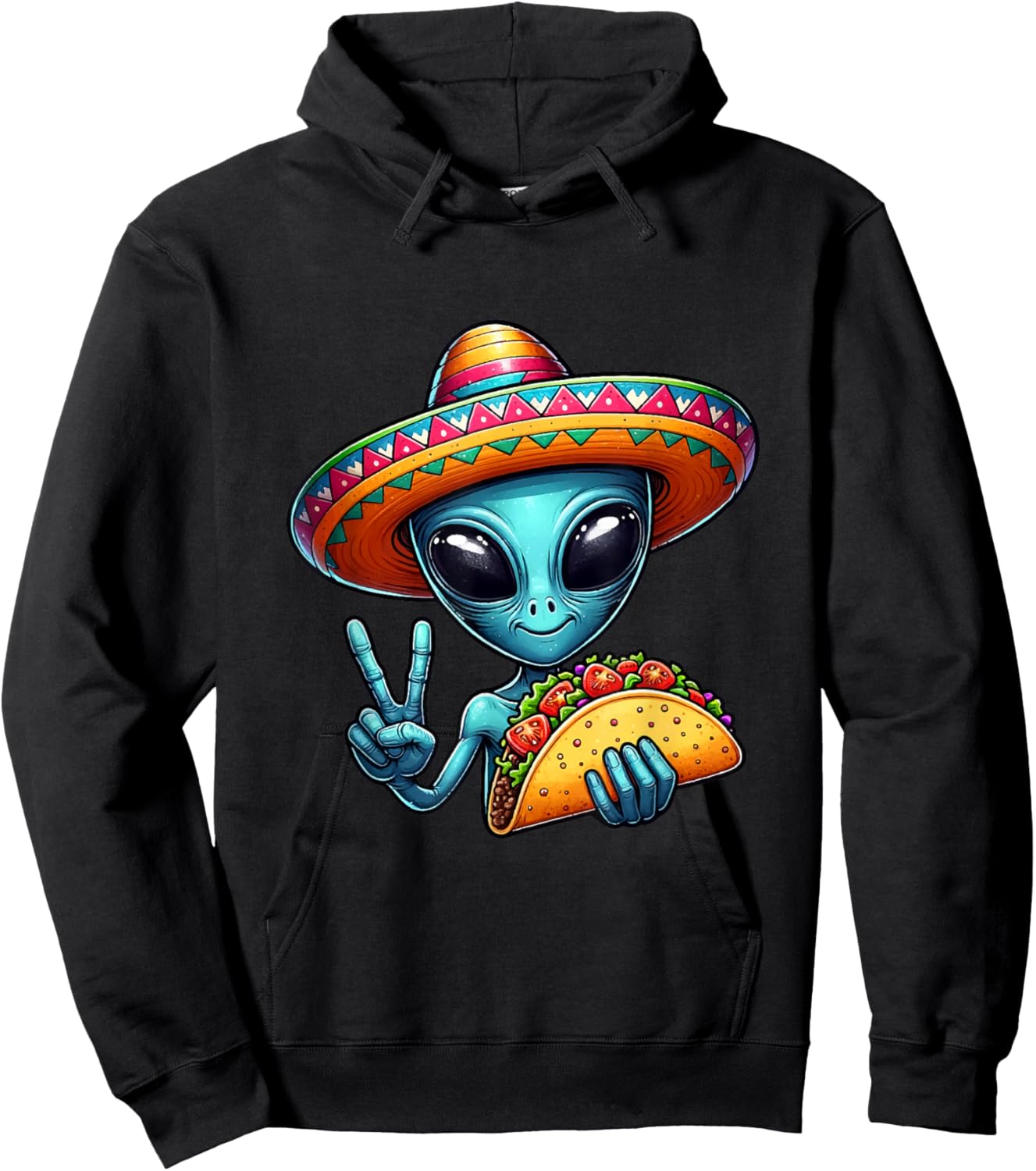 Alien Eating Taco Cinco De Mayo Sombrero Mexican Fiesta Hoodie - Hoodie | Black