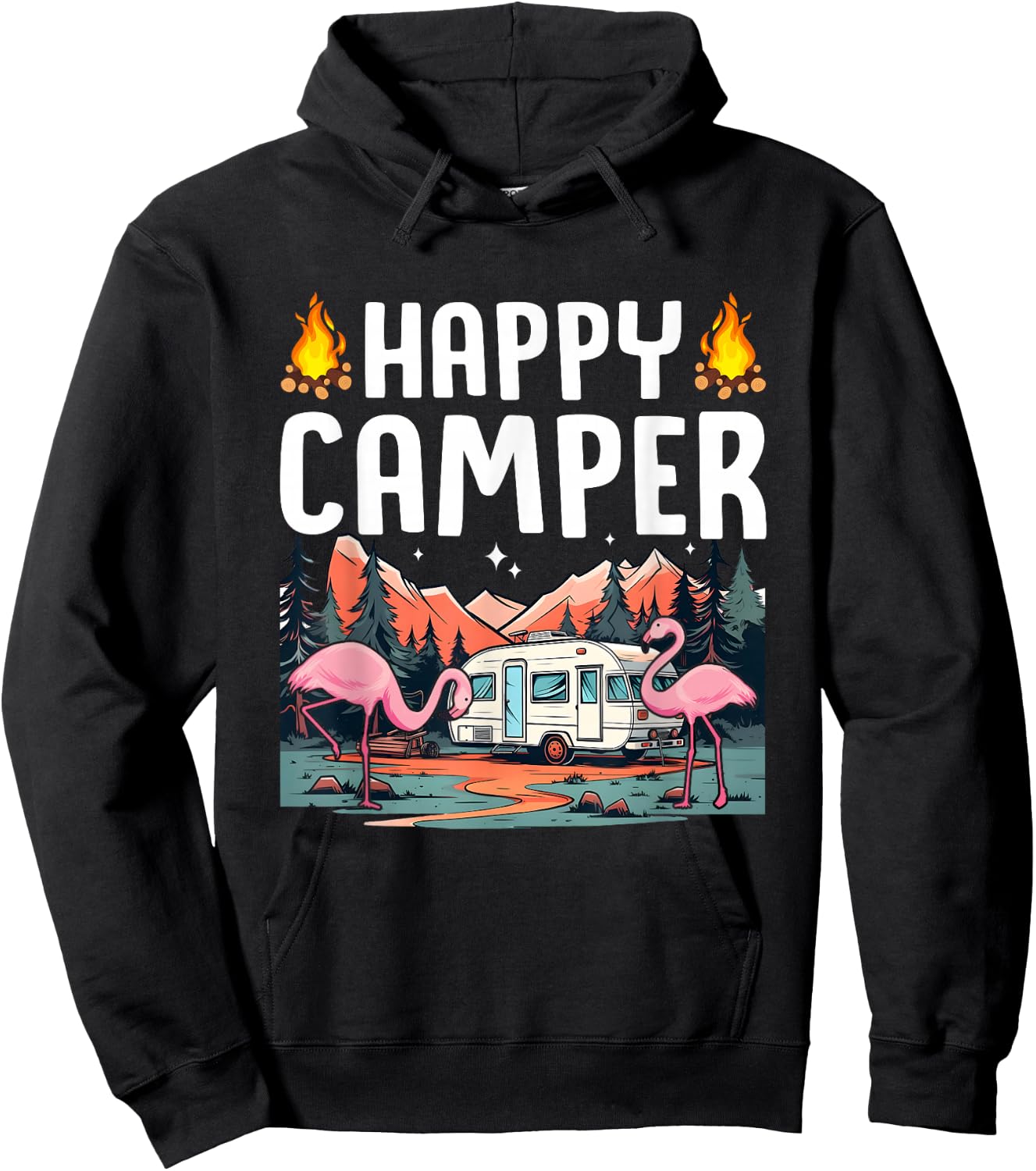 Happy Camping Flamingo Tropical Summer Vacation Camper Hoodie - Hoodie | Black