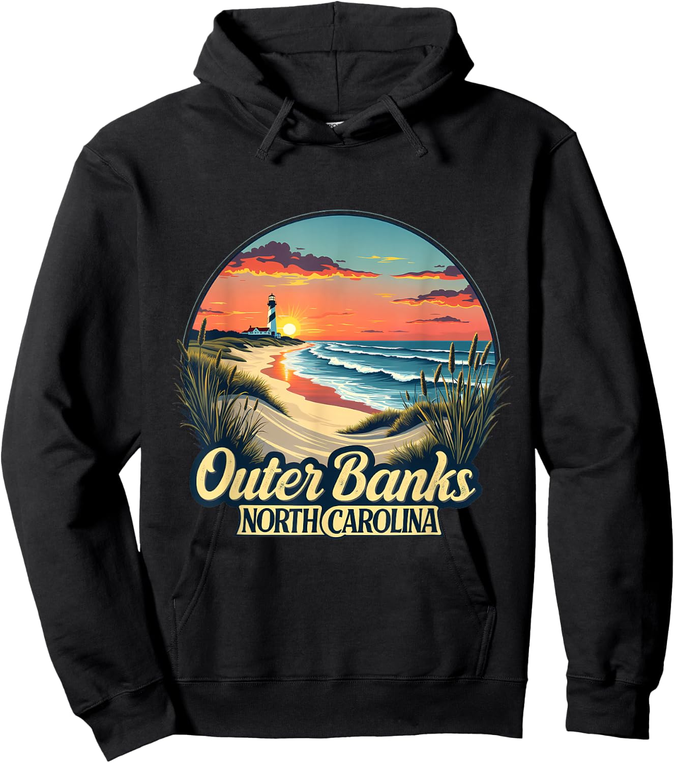 Outer Banks North Carolina Coastal Sunset Beach Lighthouse Hoodie - Hoodie | Black