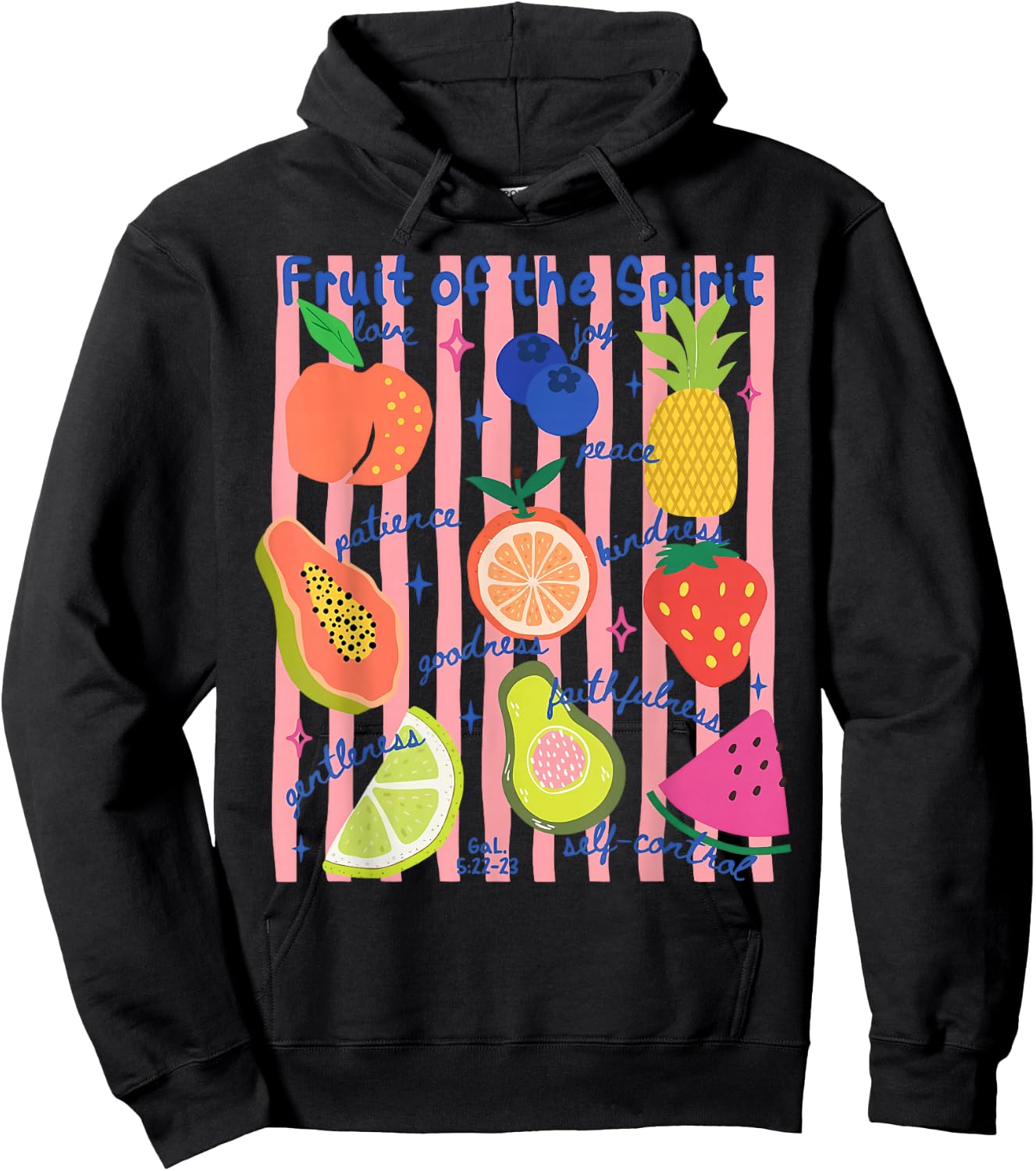 Stripe Fruit of The Spirit Fruit Summer Vacation Christian Hoodie - Hoodie | Black