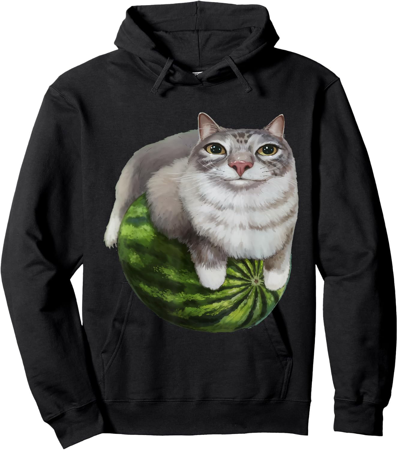 Silly Watermelon Cat Funny Cat Meme - Humor Graphic Anime Hoodie - Hoodie | Black