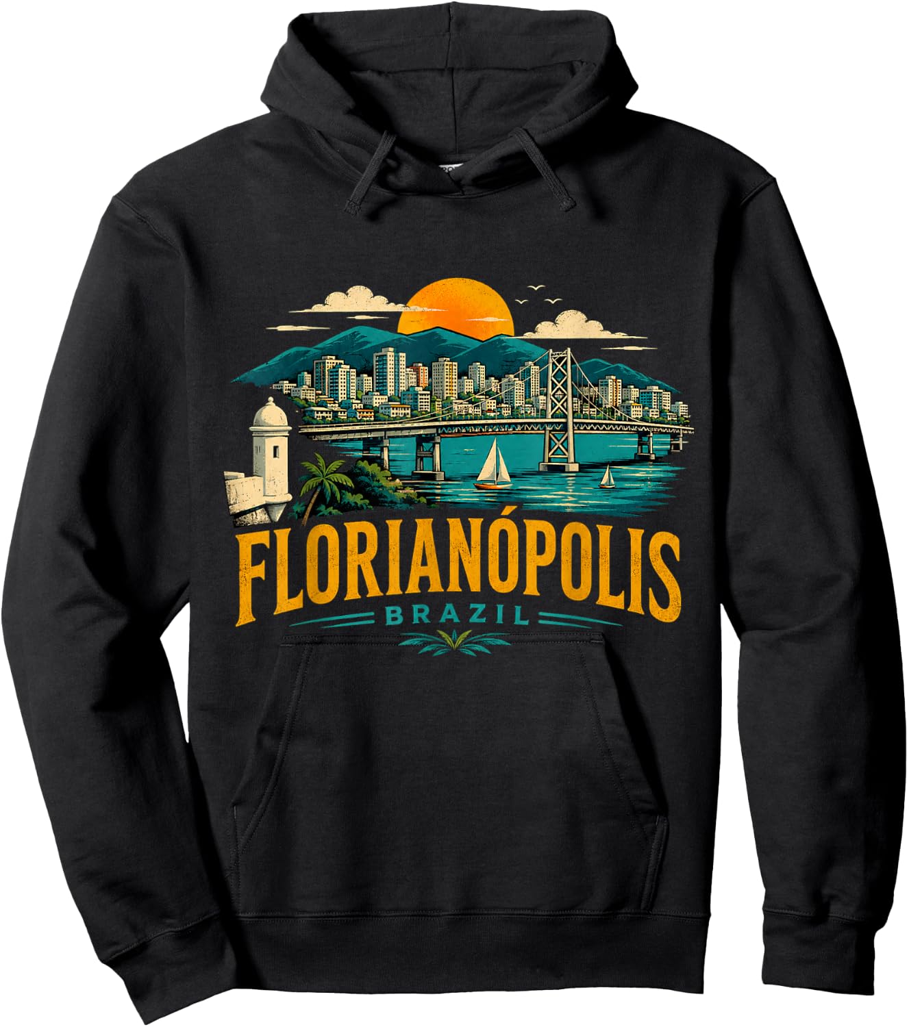 Vintage Florianopolis Brazil Travel Souvenir Landmark Gift Hoodie - Hoodie | Black