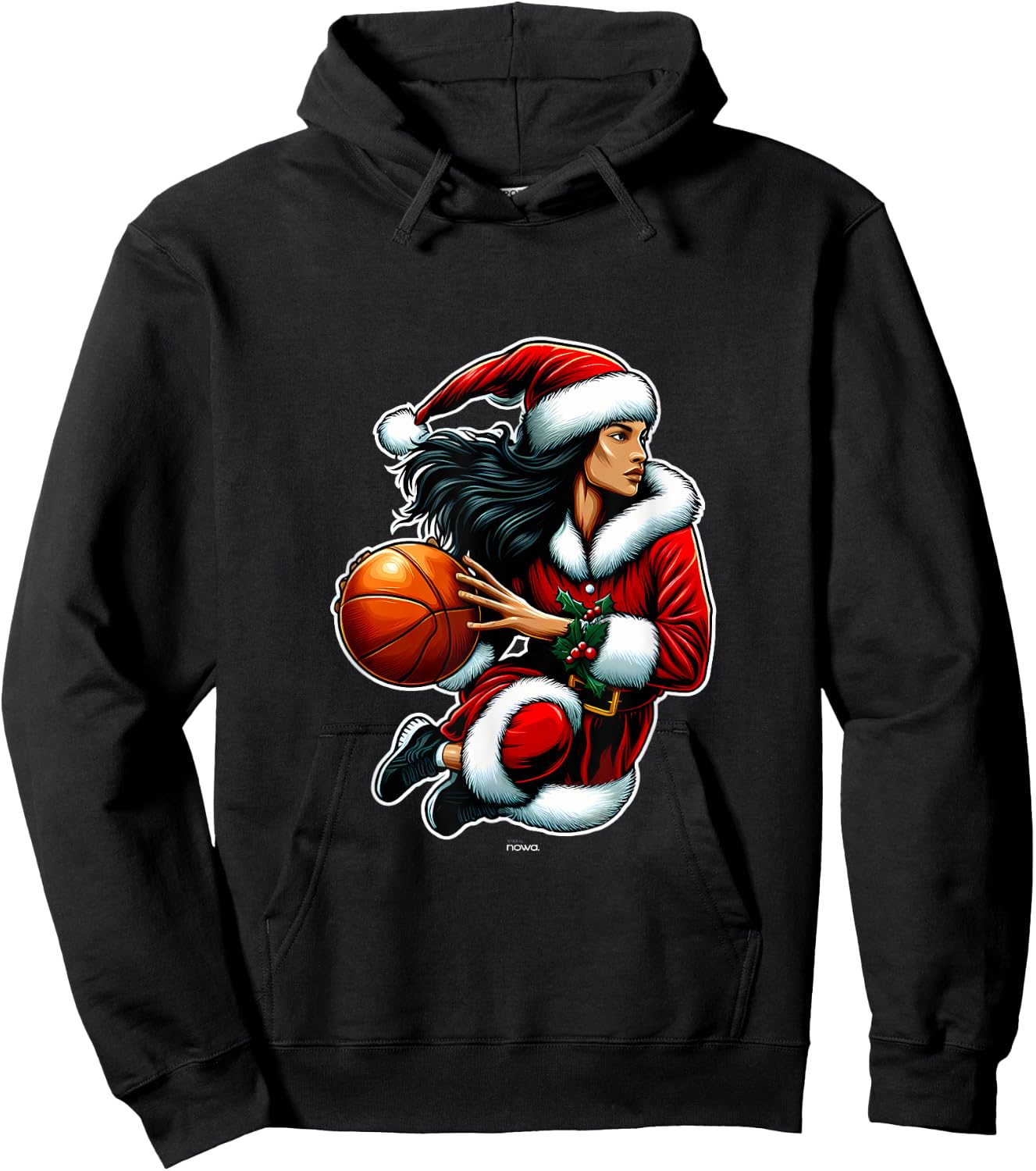 Pretty Miss Santa Claus Playing Basketball Christmas Hoodie - Hoodie | Black