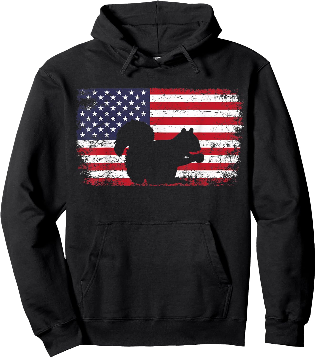 Patriotic Squirrel American Flag Cool Wild Lover Animals Fun Women Kids Men Hoodie - Hoodie | Black