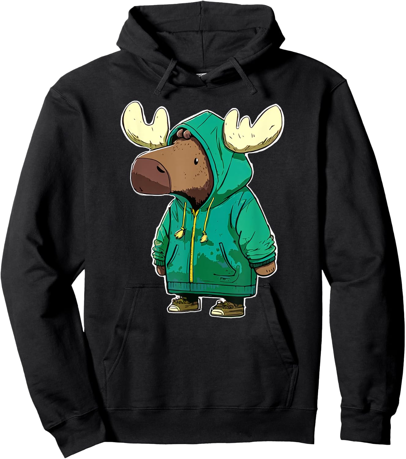 Cute Moose in a Jacket Very Cold Funny Hoodie - Hoodie | Black