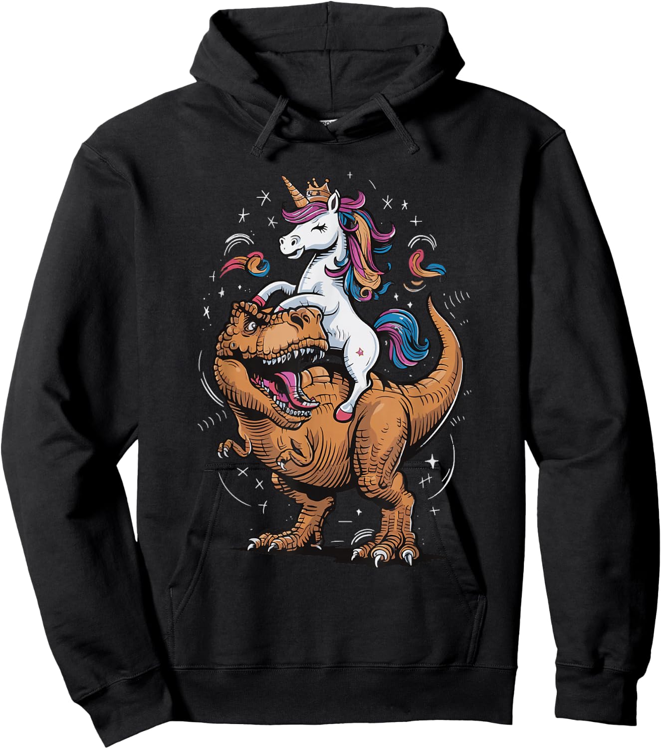 Unicorn Riding T Rex Hoodie - Hoodie | Black
