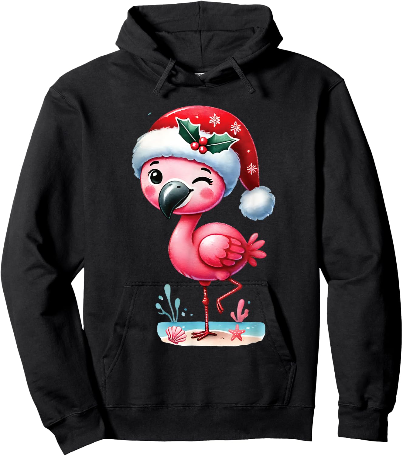 Christmas Cute Winking Flamingo Shirt Toddlers Kids Girls Hoodie - Hoodie | Black