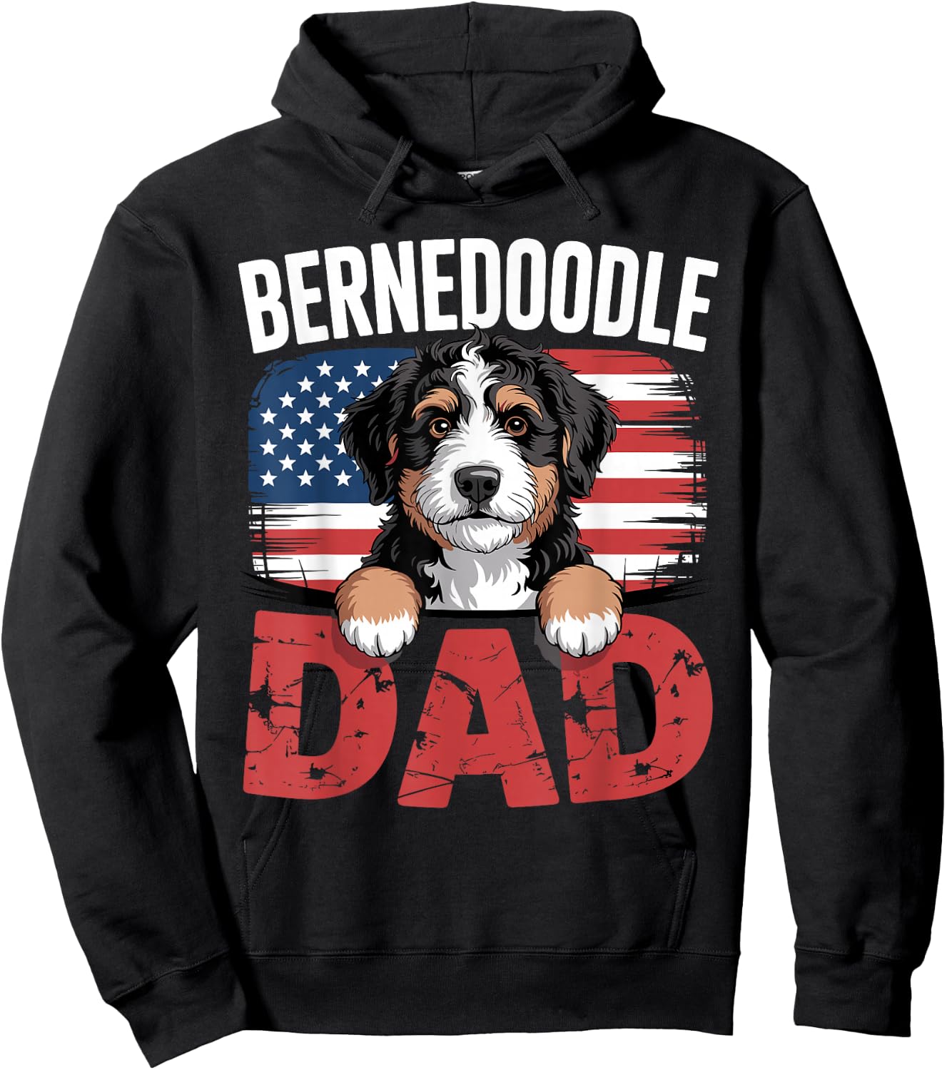 Funny Bernedoodle Dad Art Boys Bernedoodle Dog Owner Hoodie - Hoodie | Black