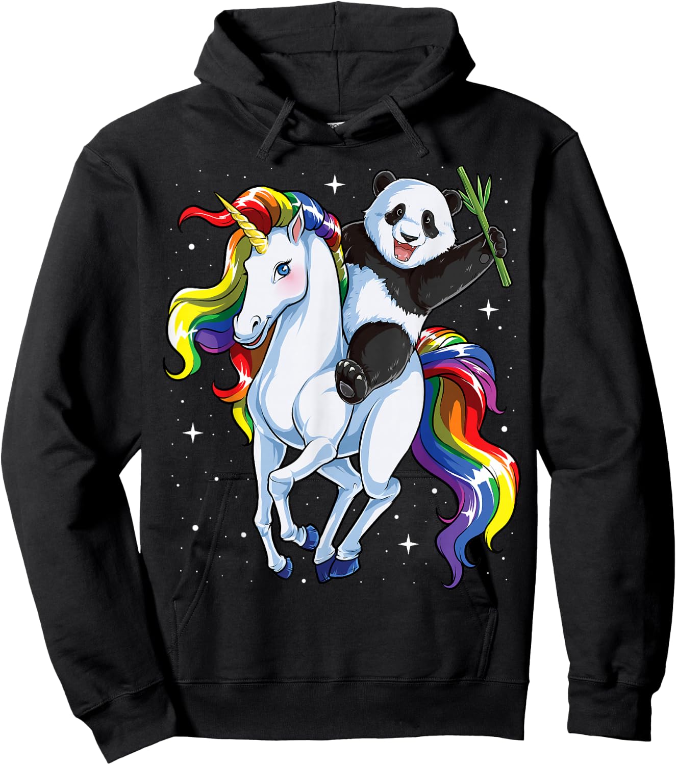 Panda Riding Unicorn Pandicorn Girls Kids Women Rainbow Gift Hoodie - Hoodie | Black