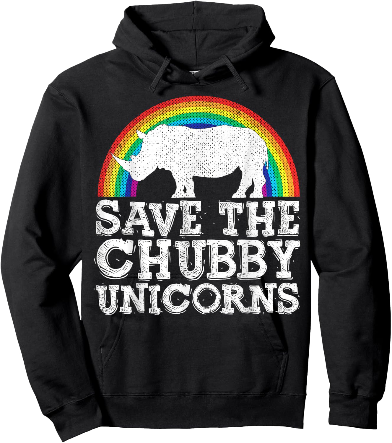 SAVE THE CHUBBY UNICORNS Gift Rhino Conservation Rainbow Hoodie - Hoodie | Black
