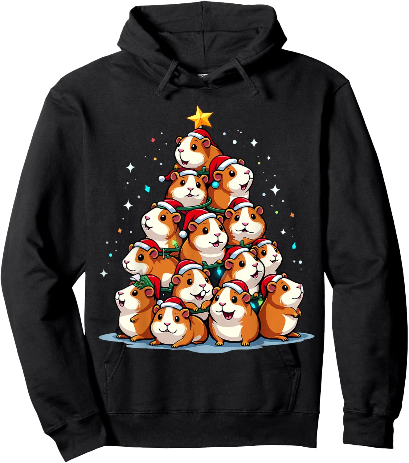 Guinea Pig Christmas Tree Funny Cavy Holiday Hoodie - Hoodie | Black