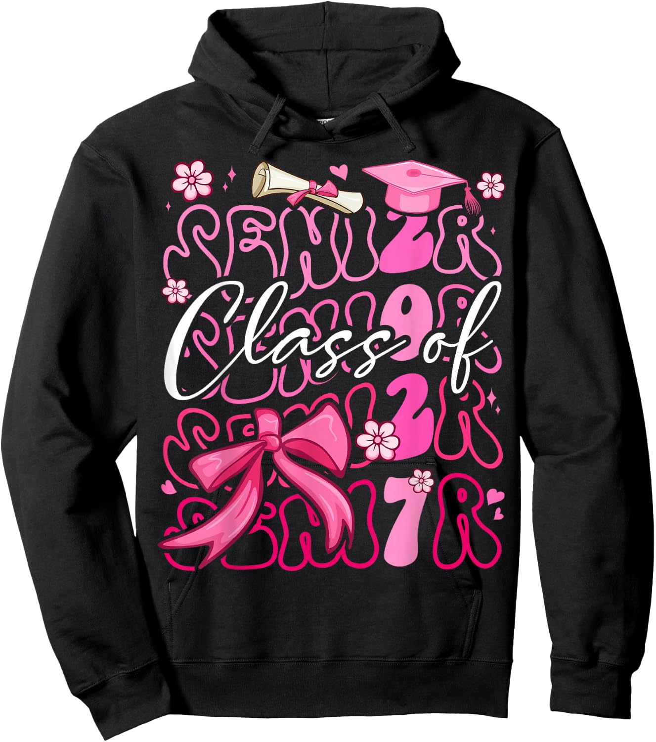 Class of 2027 Senior Cute Graduation Pink Bow 2027 Grad Girl Hoodie - Hoodie | Black
