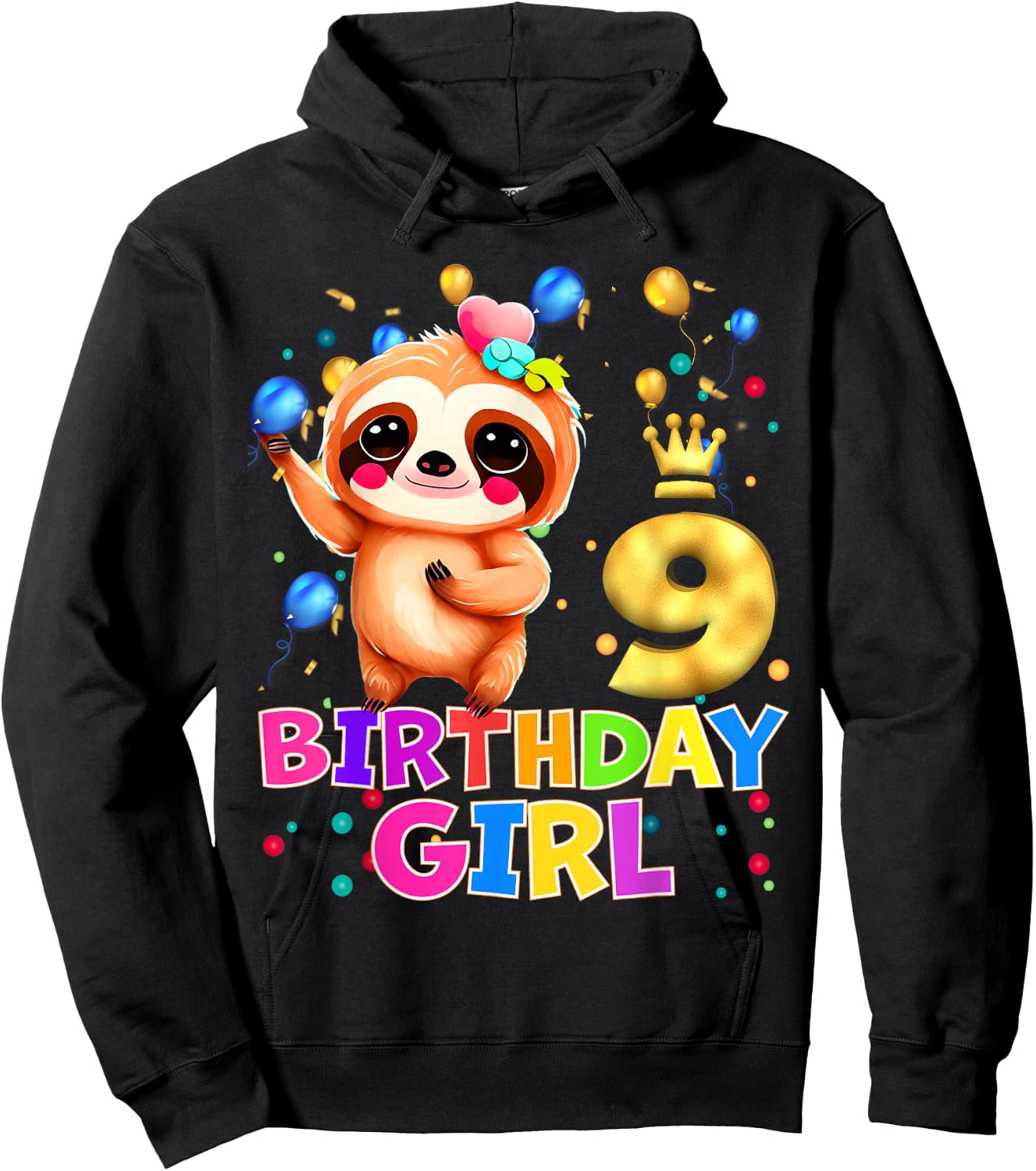 Sloth Kids 9 Year Old Sloth 9th Birthday Party Hoodie - Hoodie | Black
