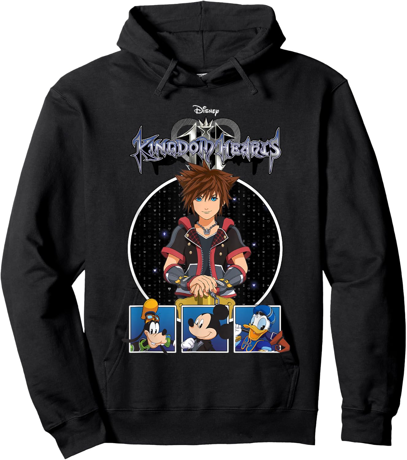 Disney Kingdom Hearts Sora Mickey Donald Goofy Panel Up Grid Hoodie - Hoodie | Black