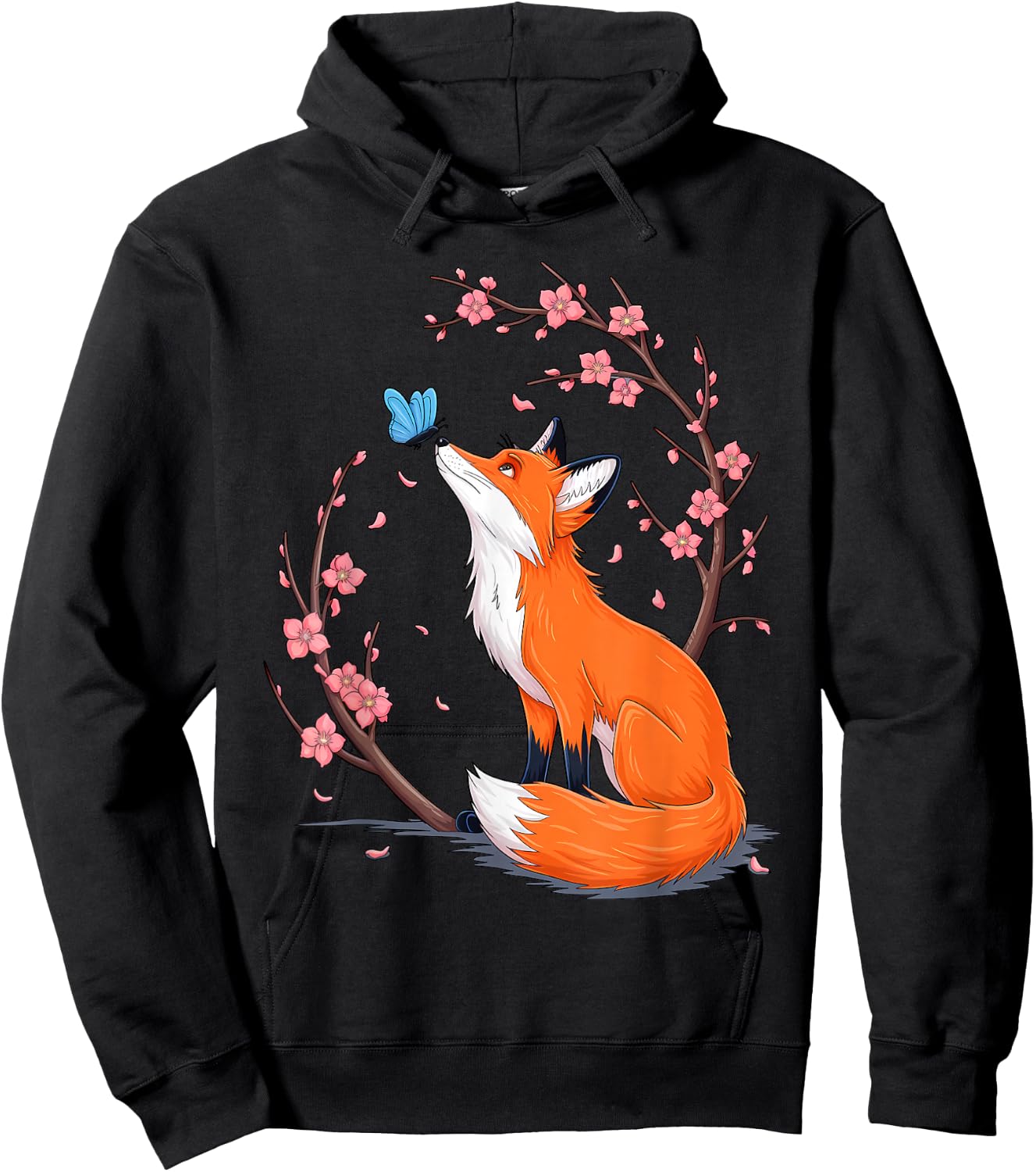 Fox Japanese Cherry Blossom Flower Vintage Hoodie - Hoodie | Black