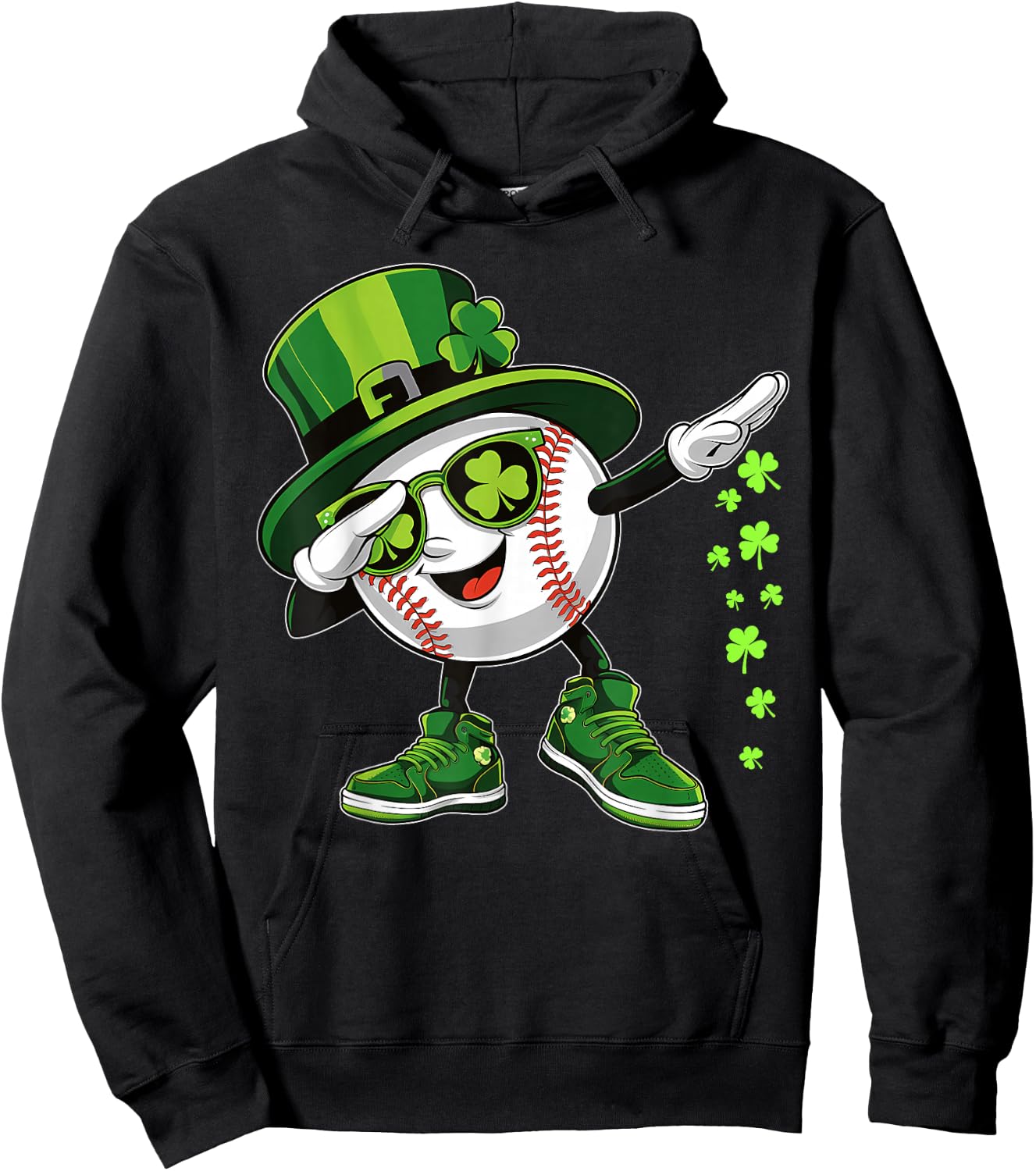 Funny Dabbing Shamrock Baseball St Patrick's Day Kids Hoodie - Hoodie | Black