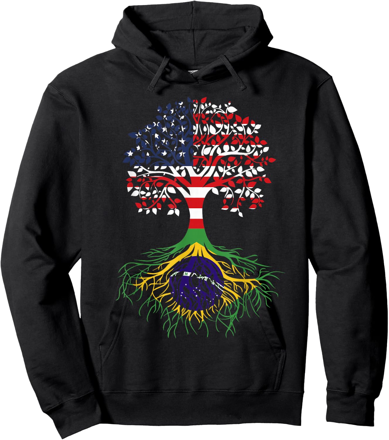 Brazilian Roots American Grown Tree Flag Hoodie - Hoodie | Black