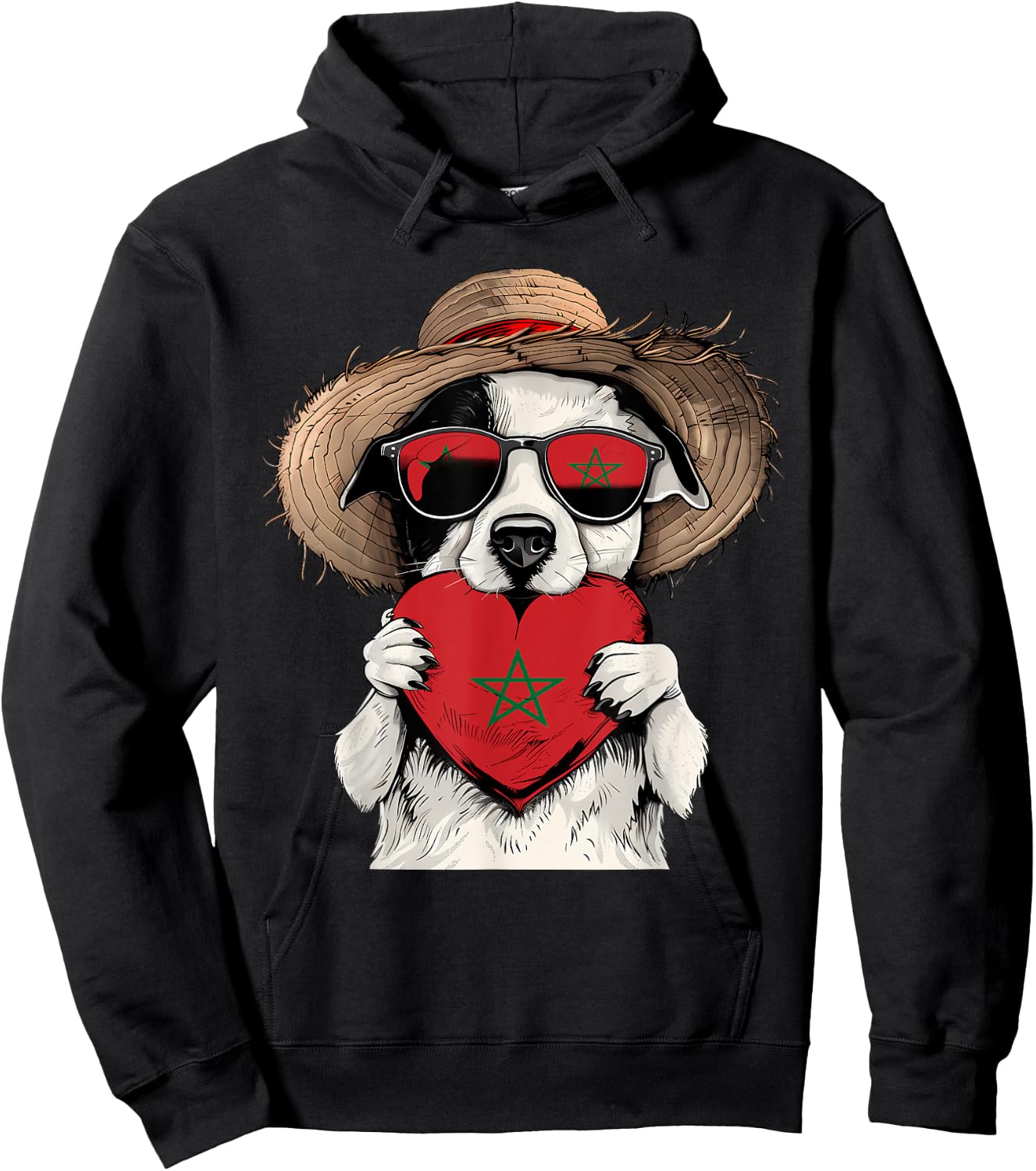 Morocco Flag Dog Moroccan Pride Heart Moroccan Roots Men Women Girls Kids Hoodie - Hoodie | Black