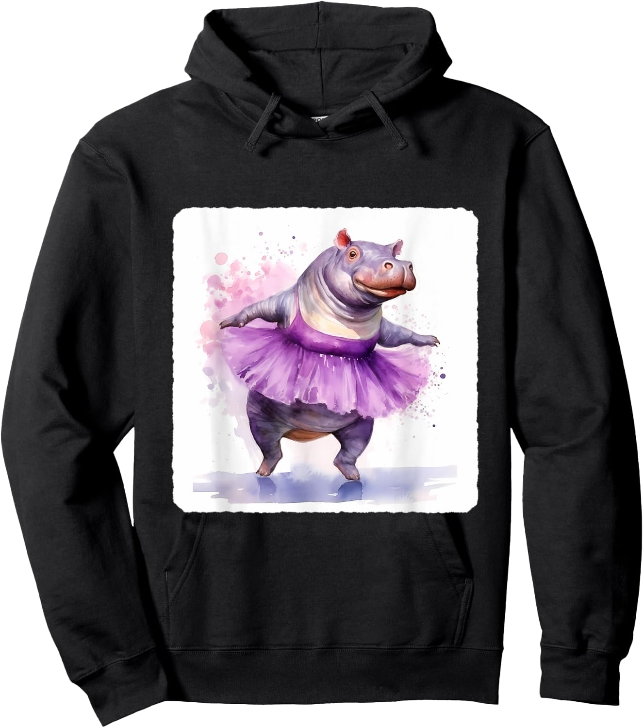Hippo In A Tutu Dancing Ballet. Performance By Hippo In Tutu Hoodie - Hoodie | Black