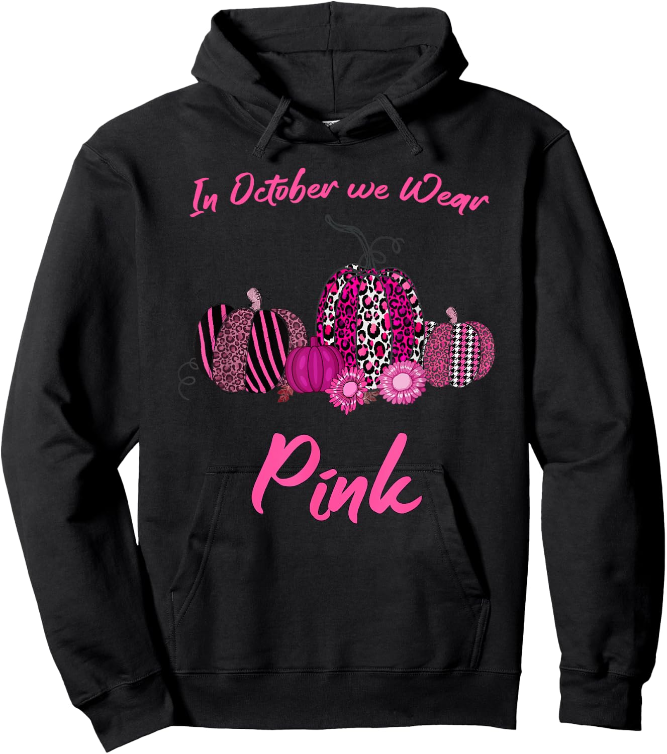 In October We Wear Pink Breast Cancer, Leopard Plaid Pumpkin Hoodie - Hoodie | Black