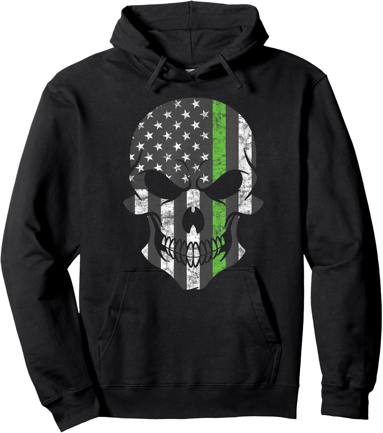 Green Thin Line USA Flag Skull Support Border Patrol Agents Hoodie - Hoodie | Black