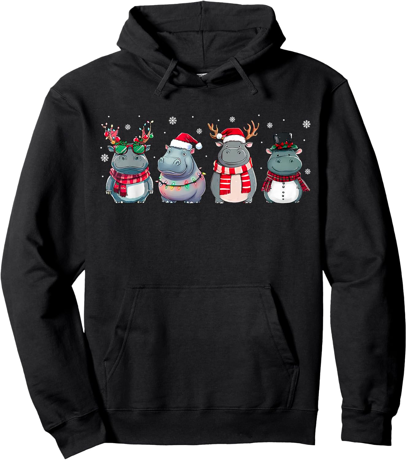 Christmas Hippopotamus Xmas Hippo Lovers Family Matching Hoodie - Hoodie | Black