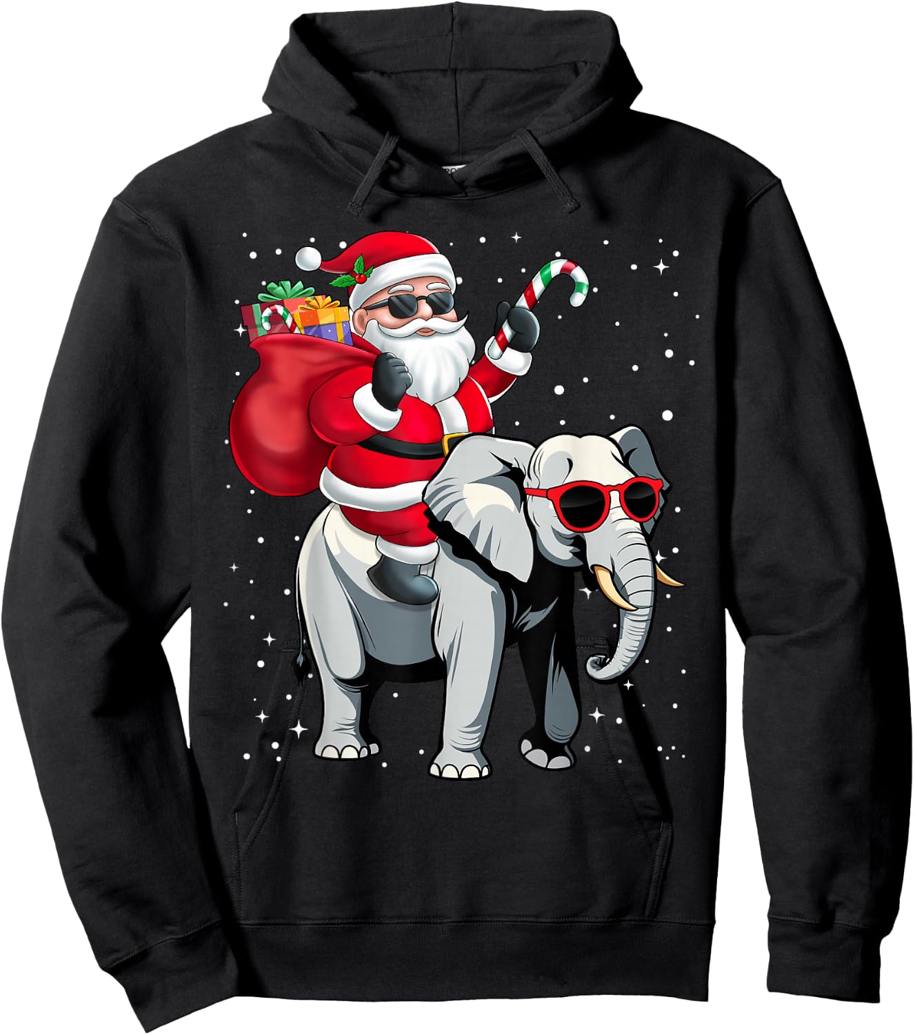Santa Claus Riding An Elephant Christmas Boy Girl Kids Hoodie - Hoodie | Black