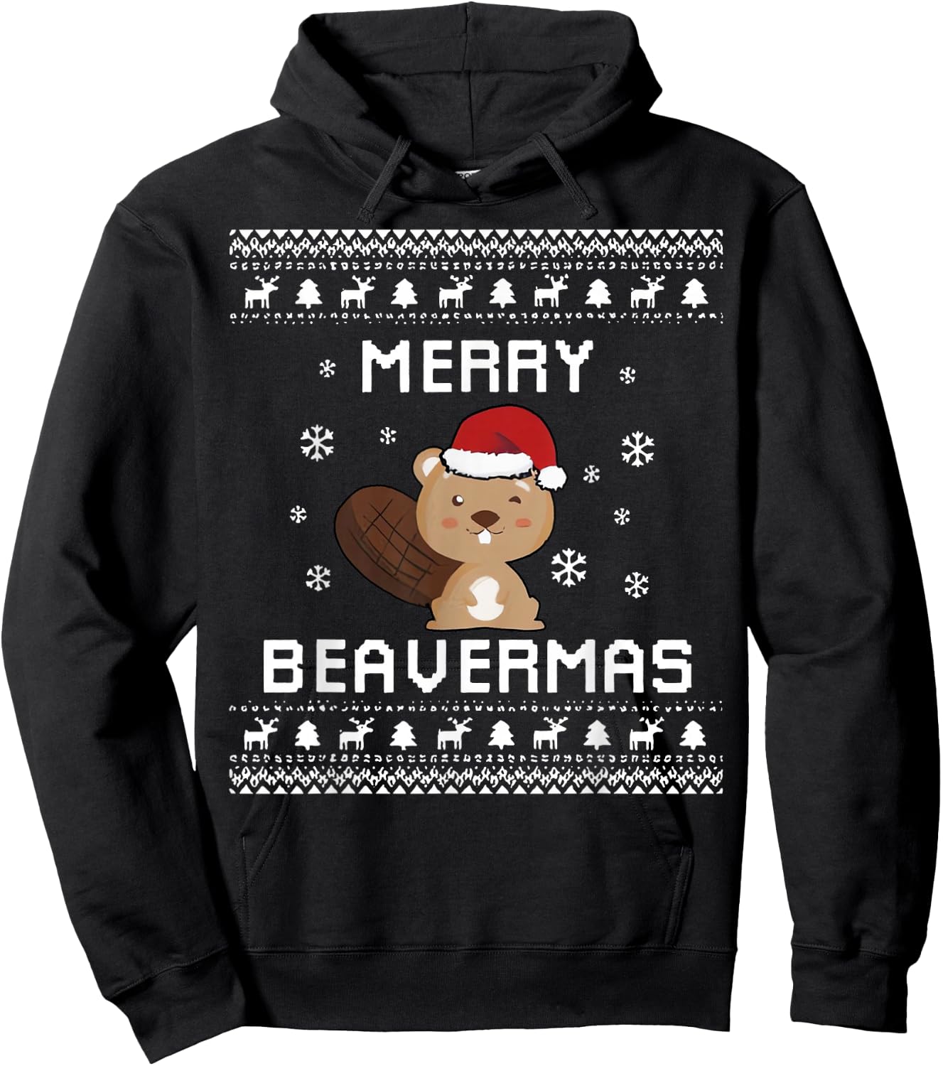 Merry Beavermas Beaver Ugly Christmas Holiday Winter Xmas Hoodie - Hoodie | Black