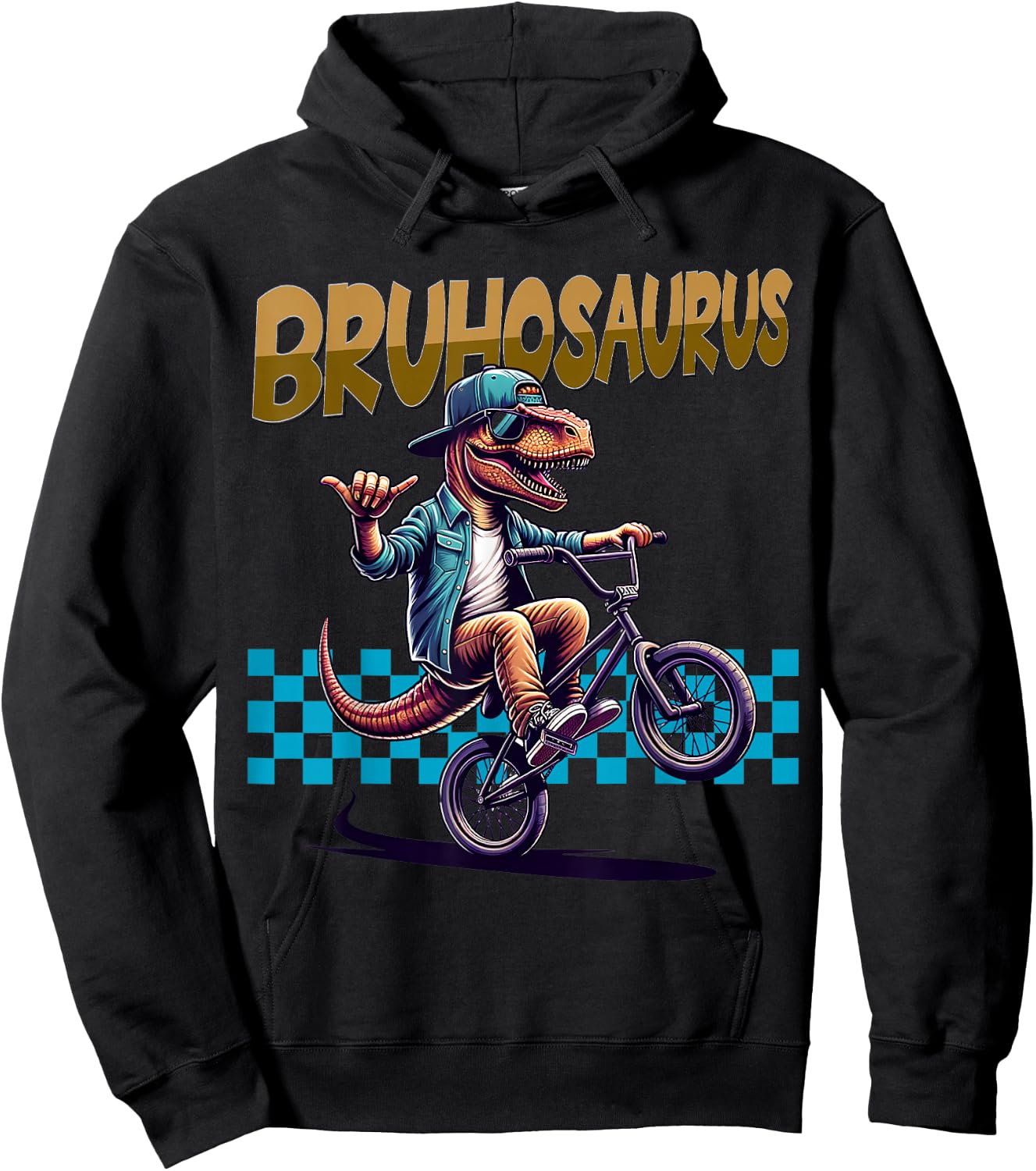 BRUHOSAURUS: T-Rex Dinosaur Riding BMX Bike - Boys Bruh Hoodie - Hoodie | Black