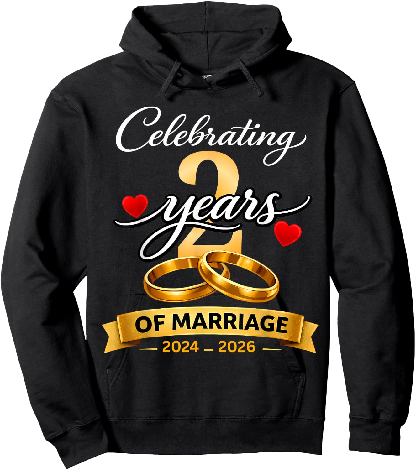2 Years of Marriage 2nd Anniversary 2024 2026 Shirt Hoodie - Hoodie | Black